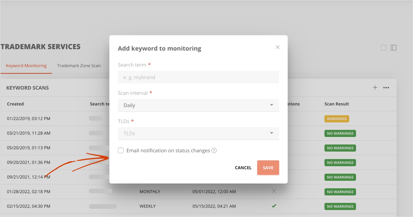 Keyword monitoring email notification